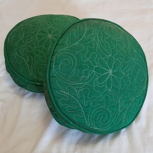 MCM Round BEETLE GREEN Taffeta Embroidered Throw Pillows Set 12"